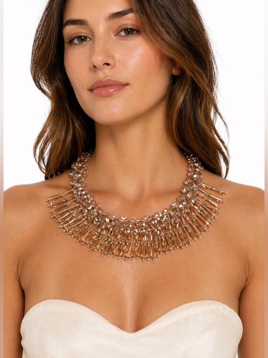 Natasha Couture Jewelry - Natasha Couture Champagne Crystal Statement Necklace Collar OS